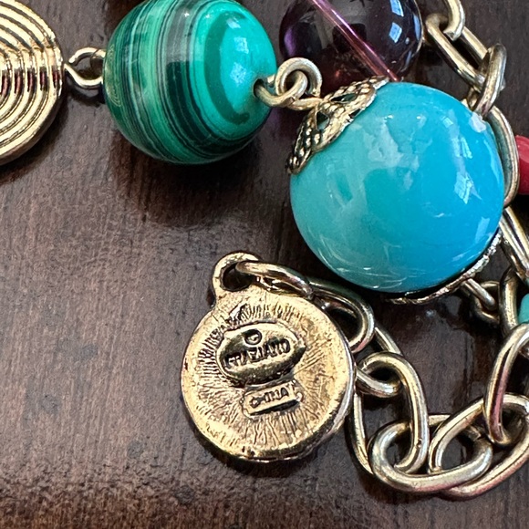 Graziano Multi Colored Gemstone Beaded Long Necklace with Gold Tones - Picture 3 of 7